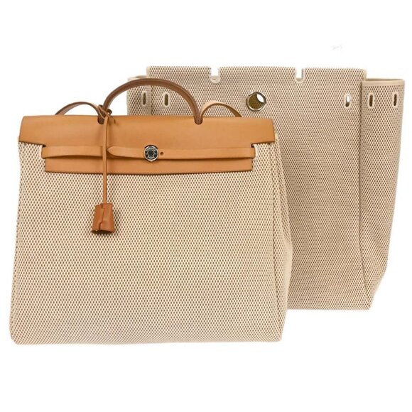 Hermes Beige Toile GM Herbag MM 2 in 1 Handbag C□G 177658 - Picture 1 of 10